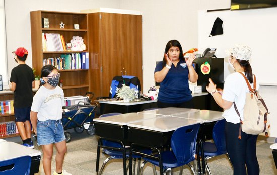 Lemoore's Freedom Elementary School finished and will greet up to 370 students as school begins August 9 Lemoore Freedom Elementary Teacher Ms. Cruz invites students and parents into her new classroom.